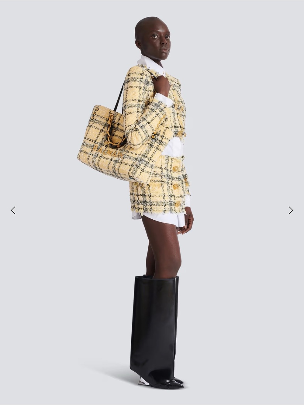 Balmain yellow and black Plaid tweed 1945 tote bag - Picture 7 of 9